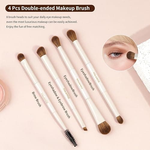 MAANGE Makeup Brush Set 14-In-7 Double Ended Essential Foundation Makeup Brushes for Powder Concealers Eye Shadows Blush Make Up Brushes with Travel Makeup Case thumbnail 3