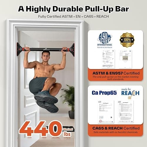 Sportneer Pull Up Bar for Doorway, No-Drill, Adjustable 29.5-37 in, 440 lb | Doorway Fit, No-Drill, Secure Lock, Adjustable, 440 lb, Home Gym Upper Body Workout,Strength Training thumbnail 4