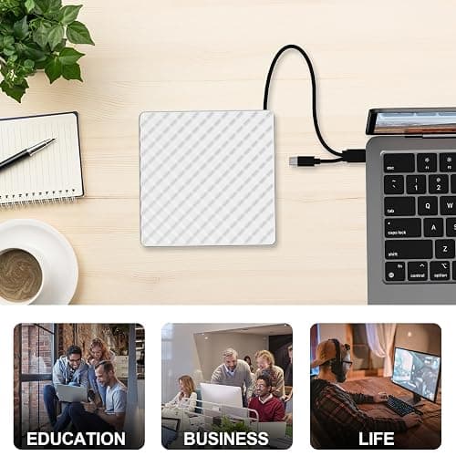 External CD DVD Drive for Laptop, USB 3.0 USB C CD Burner DVD/CD ROM Drive Reader External DVD Drive DVD Player for Laptop Desktop PC Windows 11/10/8.1/7 MacBook Mac Linux OS Apple White thumbnail 9