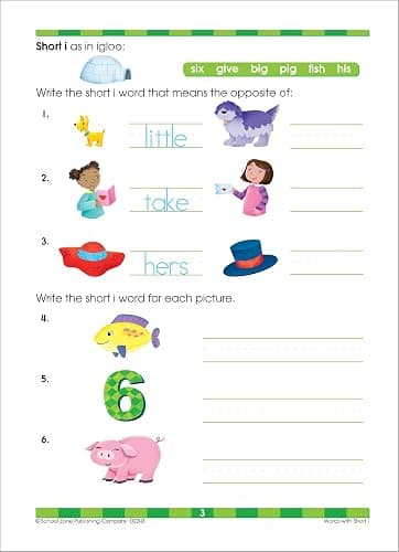 School Zone Beginning Reading Workbook: 64 Pages, 1st Grade, 2nd Grade, Beginning & Ending Sounds, Vowels, Sequencing, Ages 6 to 8 (I Know It! Book Series) thumbnail 3