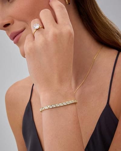 PAVOI 14K Gold Plated Tennis Bracelets for Women - Bezel Set Cubic Zirconia Bracelet - Simulated Diamonds Round, Trillion, Trinity, Radiant, Pear, Heart Cut Stones Wedding Jewelry Gifts for Brides thumbnail 3