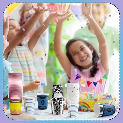 Qinyoung 100 Pcs Back to School Paper Cups 9 oz Pencil Notebook Crayon Composition Book Paper Cups First Day of School Disposable Drinkware for Preschool Kindergarten Graduation Party Supplies thumbnail 4