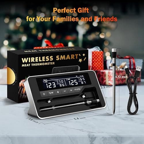 Meat Thermometer Wireless with 2 Probes, 800FT Bluetooth Digital Thermometer with Smart APP, Temp Precise Improved by 100%, Instant Read Food Thermometer with Alerts for Oven Smoker BBQ Grill thumbnail 6