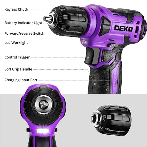Tool Set: Tool Kit with 8V Cordless Drill, Hand Toolbox with storage case, Tool set for Home Repairs 126 Piece, Purple thumbnail 4