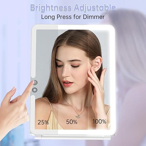 FUNTOUCH Rechargeable Large Travel Makeup Mirror with Lights, 2500mAh 10x7.5 Portable Lighted Makeup Mirror with 3 Color Lights, Dimming Folding Light Up Travel Mirrors with 10X Magnifying Mirror thumbnail 7