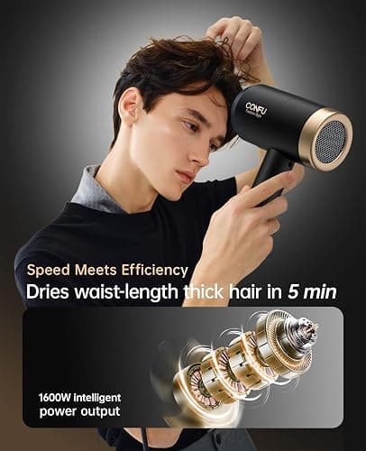 Hair Dryer, CONFU Blow Dryer with Diffuser, 21000PRM Professional Hairdryer, Portable Lightweight Fast Drying Negative Ionic Blow Dryer, Hair Diffuser for Curly Hair for Home Travel thumbnail 2