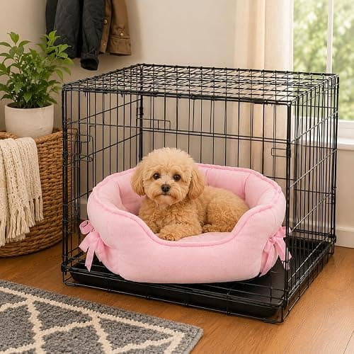 Pink Dog Bed for Small Breeds Breathable Princess Bowknot Puppy Cat Cushion | Soft Short Plush Cover PP Cotton Filling Moisture-Resistant Nonslip Oxford Base Lightweight Sofa Ideal Kittens Naps Lounging thumbnail 10