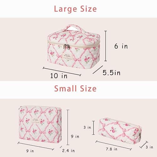 uekeboag Large Travel Quilted Makeup Bag for Women, Floral Cotton Cosmetic Bag, Coquette Aesthetic Floral Toiletry Organizer Bag thumbnail 2