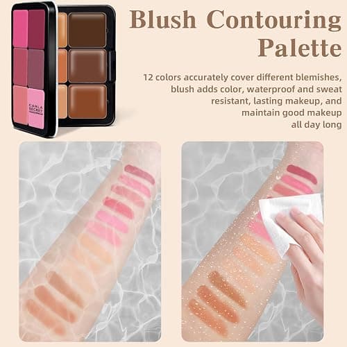 HOSAILY Cream Blush & Concealer Palette, 12 Colors, Long Wearing, Smudge Proof, Blendable Matte Finish, Face Makeup (02) thumbnail 4