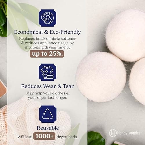 Handy Laundry Wool Dryer Balls 4-Pack, Reusable Natural Fabric Softener | Reusable Wool Dryer Balls, Natural Fabric Softener, Reduces Wrinkles, Alternative to Liquid Softener thumbnail 2