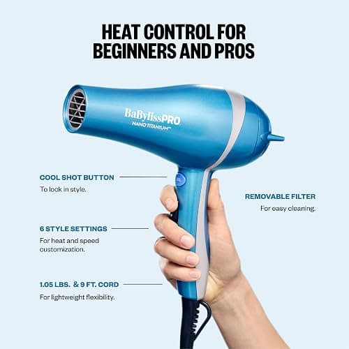 BaBylissPRO Nano Titanium 2000-Watt Blow Dryer with Concentrator Nozzle, Professional Grade Ionic Corded Styling Tool for Hair thumbnail 5