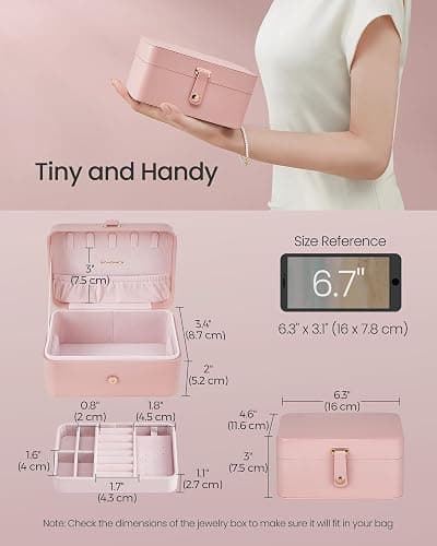 SONGMICS Jewelry Organizer Box, Travel Jewelry Case, 2-Layer Travel Case for Earrings, Necklaces, Bracelets - Portable Jewelry Storage with Large Capacity, Gift Idea, Jelly Pink UJBC166R01 thumbnail 3
