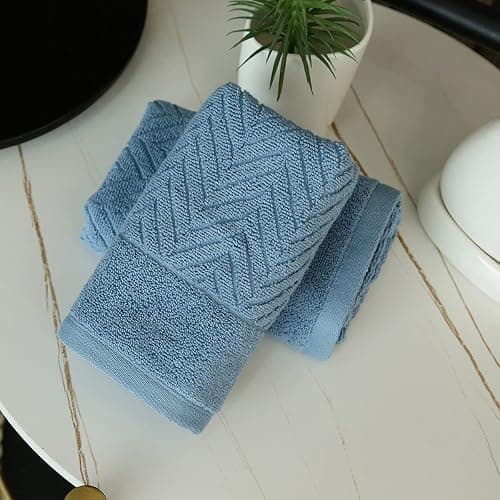 YiLUOMO Blue Hand Towel Set of 2 100% Cotton Terry Striped Pattern Ultra Soft Absorbent Hand Towel for Bathroom Summer Decorative13 X 29" thumbnail 2