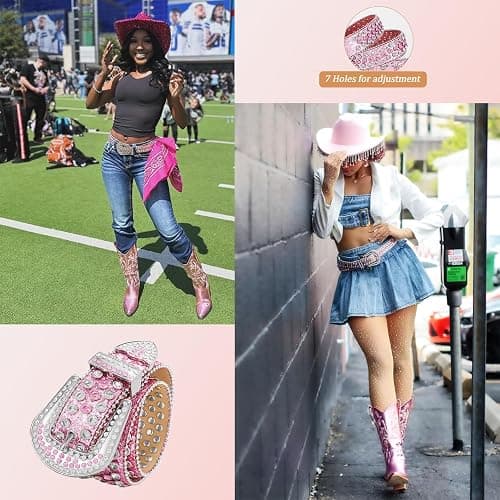 Xpvezl Studded Rhinestone Belt for Women Men - Y2K Style Cowgirl Bling Western Belt for Festivals and Gifts thumbnail 4
