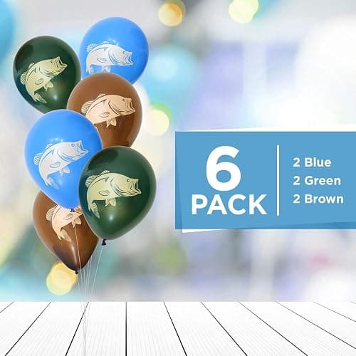 Havercamp 6 Count Gone Fishin' Party Balloons 12" | Latex 3 colors, 6-Pack | Largemouth Bass on Both Sides thumbnail 6