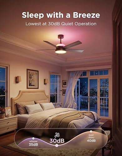 Govee Ceiling Fans with Lights and Remote, RGBIC Smart 52'' flush mount | Reversible DC Motor, Dimmable, 2800lm, Low Profile Ceiling Fan for Bedroom, Living Room, Black thumbnail 5