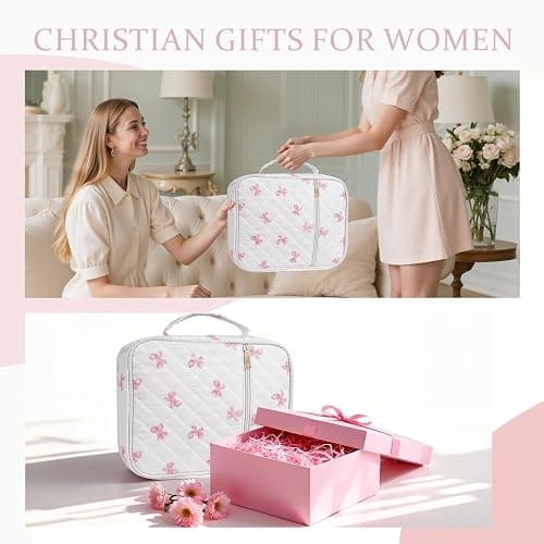 Bible Cover Case for Women, Large Quilted Bible Carrying Case with Handles, Bible Study Supplies & Accessories Christian Gifts for Women(Pink Bow) thumbnail 6