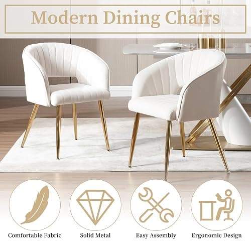 Westice Velvet Home Office Desk Chair Set of 1, Modern Tufted Vanity Chairs with Gold Metal Legs, Upholstered Accent Armchair for Living Room Restaurant, White thumbnail 6