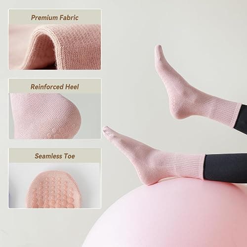 BONANGEL Pilates Socks with Grips for Women, 3 Pairs Womens Grippy Yoga Ballet Barre Hospital Gym Athletic Socks thumbnail 5