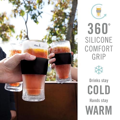 Host FREEZE Beer Glasses, Frozen Beer Mugs, Freezable Pint Glass Set, Insulated Pint Glass to Keep Your Drinks Cold, Double Walled Insulated Glasses, Tumbler for Iced Coffee, 16oz, Set of 2, Black thumbnail 8