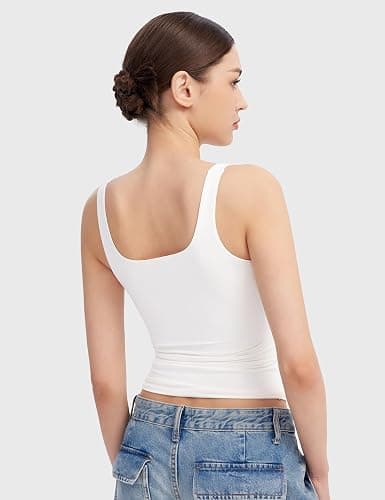 PUMIEY Women's Square Neck Tank Top Sleeveless Double Lined Basic Tops Sharp Collection thumbnail 3