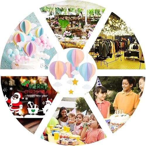 AZOWA 7.5 in Hot Air Balloons - 21 in Paper Hot Air Balloons Decoration for Room Baby Shower Decor (Pink Purple Blue, 4 Pcs) thumbnail 4