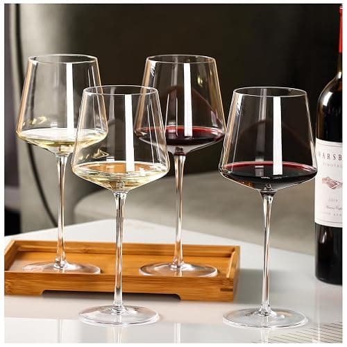 Physkoa 18oz Red Wine Glasses Set of 4-LeadFree Crystal Glass Wine Glasses with Tall Long Stem【Hand Blown Italian Style】 Stemmed Square Wine Glasses Gifts for Holiday Christmas - Image 1