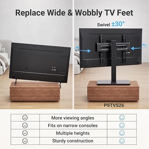 PERLESMITH Universal Swivel TV Stand for 32–70 inch TVs, Height Adjustable Table Top TV Stand Mount with Tilt, Tempered Glass Base, Holds up to 88 lbs, Max VESA 400x400mm, PSTVS26 thumbnail 3