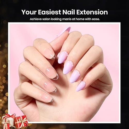 Beetles Gel Nail Kit Short Almond Gift Spree, with Dehydrator and Primer, 576Pcs Half Matte Etch-X Gel Nail Tips Solid Nail Glue Mini Lamp Acrylic Tips Easy DIY Extension Set Gift for Women thumbnail 7