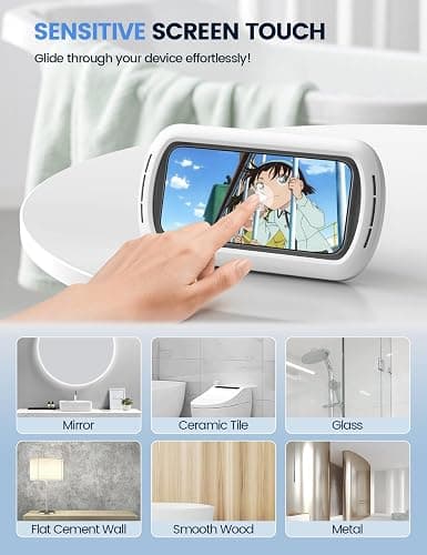 Lamicall Shower Phone Holder with Speaker Holes, IPX6 Waterproof Clear Sound & 480° Rotation Shower Case Accessories, Waterproof Bathroom Wall Mount for iPhone 17 16 Pro Max Air, S25 Ultra, 4-7" Phone thumbnail 5