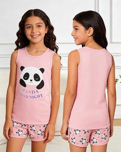 MyFav Big Girls Sleeveless Pajama Sets Cute Panda Polka Dot Sleepwear Loungewear thumbnail 2