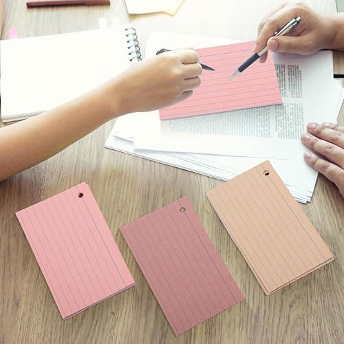 Epakh 300 Pieces Lined Index Cards 180 GSM Thick Flash Cards with Rings Notecards Punched Back to School for Studying Adults Home College Office(3 x 5 Inch,Dark Pink Brown Series) thumbnail 5