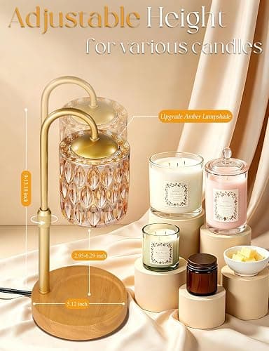 Briever Dimmable Candle Warmer Lamp with Timer, Height Adjustable Electric Candle Wax Warmer, Birthday Gifts for Women Mom, House Warming Gifts New Home Decor, Solid Wood Base, Natural Wood Champagne thumbnail 2