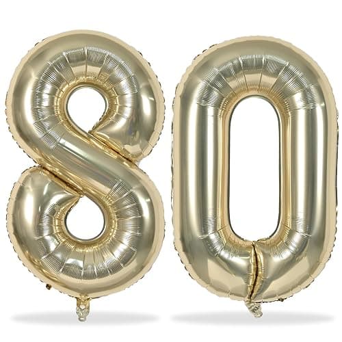 80th Birthday Balloons Champagne Gold for Women, 40 Inch Giant Gold Foil Number 80 Balloons Self Inflating, Light Gold Digit 8 & 0 Helium Balloons for Men 80th Anniversary Party Decorations Supplies - Image 1
