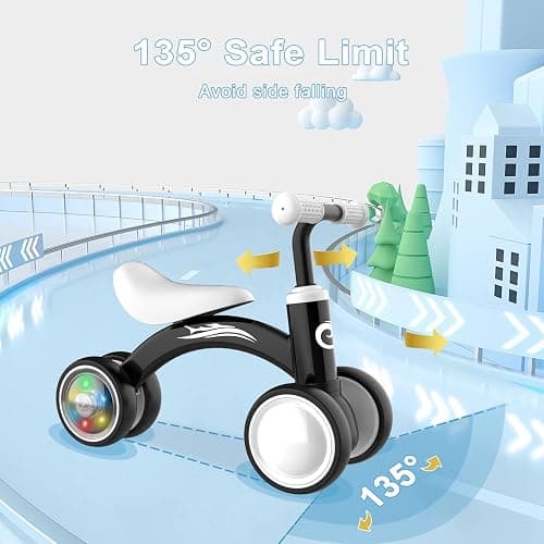 Colorful Lighting Baby Balance Bike Toys for 1 Year Old Boy Gifts, 10-36 Month Toddler Balance Bike, No Pedal 4 Silence Wheels&Soft Seat First Riding on Toys, One Year Old Boy Birthday Gifts. - Black thumbnail 4