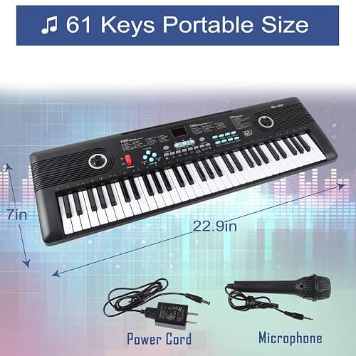 61 keys piano keyboard, Electronic Digital Piano with Built-In Speaker Microphone, Portable Keyboard Gift Teaching for Beginners, electric piano for kids, Birthday Gift for Children - Black thumbnail 5