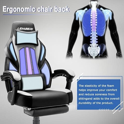 LEMBERI Gaming Chairs with Footrest,Ergonomic Video Game Chairs for Adults,Big and Tall Gaming Chair 400lb Weight Capacity, Racing Style Gaming Computer Gamer Chair with Headrest and Lumbar Support thumbnail 5