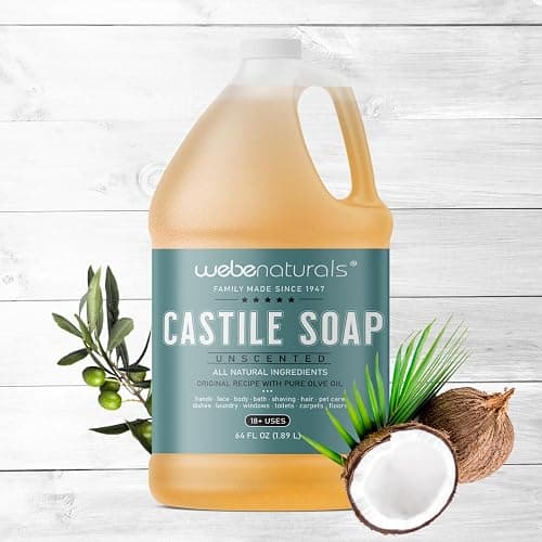 WEBE Pure Unscented Castile Liquid Soap Refill, 64 Ounce | Vegan & Gluten Free Non-GMO, For Face, Body Wash, Dishes, Pets & Laundry thumbnail 3