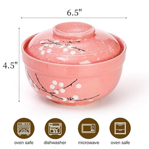 Goaste 2 Pack Ceramic Ramen Noodle Bowl, 27 OZ Big Ramen Bowl with Lid, Japanese Hand-Painted Ceramic Tableware, Durable Floral Soup Bowl for Noodles, Porridge, Rice, Dishwasher Safe(Pink, Cyan Blue) thumbnail 3