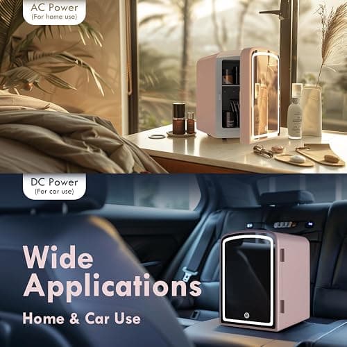 COYCYQI 4L Mini Skincare Fridge with Dimmable LED Mirror, Portable Beauty Refrigerator for Makeup, Cosmetic, Personal Small Refrigerator with Cooler and Warmer for Bedroom, Office and Car(Pink) thumbnail 6
