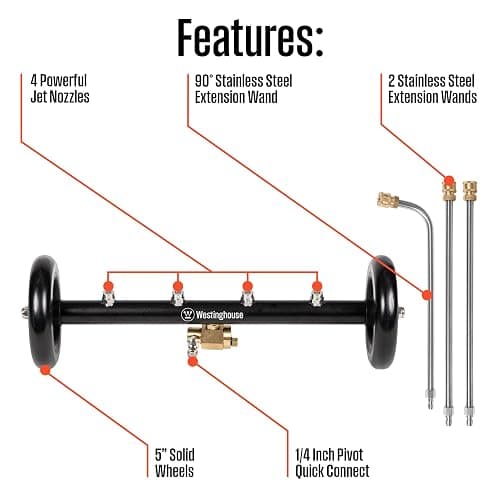 Westinghouse Universal 16" Pressure Washer Undercarriage Cleaner and Water Broom Attachment - 4400 PSI, 1/4" Connector - for Gas and Electric Pressure Washers thumbnail 4
