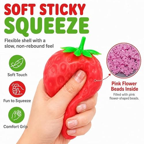 Crunchy Strawberry Squishy ASMR Squeeze Stress Relief Fidget Adults | Crunchy ASMR Experience, Soft Flexible Texture, Satisfying Hand Squeeze for Relaxation, Office Desk Accessory and Adult Gift thumbnail 3