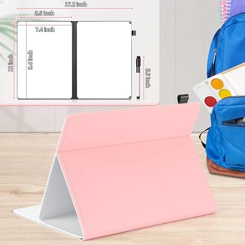 Mini Whiteboard 12"x9" Small White Board Dry Erase, Erasable Notebook Foldable Desk Whiteboard Holder Dry Erase Board, Office, Home, Travel, School, Portable (Pink) thumbnail 3