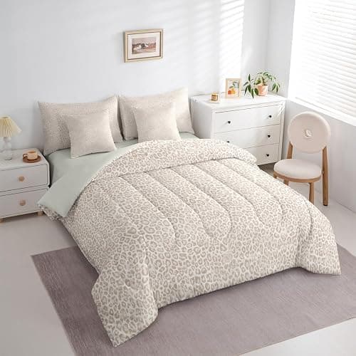 jejeloiu Leopard Print Comforter Set with Sheets 7 Piece Full Size Cheetah Print Bedding Set for Kids Boys Girls Beige Bed in a Bag Modern Art Room Decor Soft Lightweight Microfiber thumbnail 2