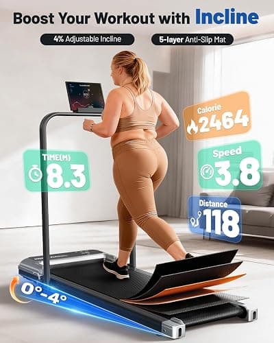 Walking Pad Treadmill with Handle Bar and Adjustable Incline, Compact Portable Treadmills for Home Office, 2.5HP Quiet Anti-Slip Under Desk Treadmills, 0.6-3.8 MPH Remote Speed Control thumbnail 2