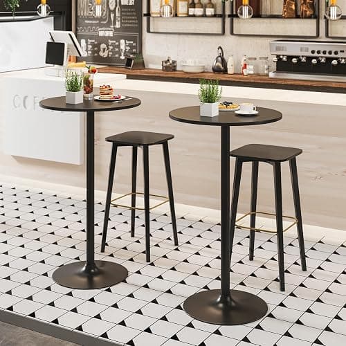Giantex Two-in-one Bar Table with Detachable Pole, Metal Base, 24" Round Top, 40"/22" Two Convertible Height, Cocktail Table, Coffee Table, Pub Table for Dining Room, Restaurant, Kitchen (6, Black) - 6 - Black thumbnail 9