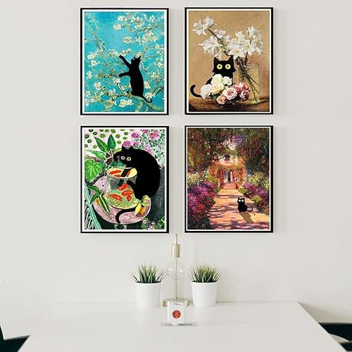 Diamond Painting for Adults and Beginners - 6pcs, 5D Round Diamond Digital Painting Kit, DIY Black Cat Diamond Art Painting, Matisse Van Gogh Living Room Bedroom Decoration (11.8x15.7 inches) - Black cat - 6 pieces thumbnail 7
