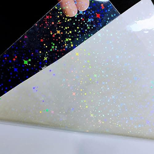 36 Sheets Stars Holographic Sticker Paper 8.5" x11'' Waterproof Rainbow Vinyl Sticker Sheets Self-Adhesive Transparent Holographic Overlay Laminating Sheets for DIY Crafts thumbnail 3