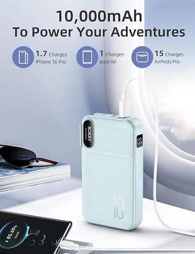 RORRY Portable Charger Built in Cables, AC Wall Plug in Portable Charger Power Bank 10000mAh Travel Battery Pack 22.5W Fast Charging for iPhone 17/16/15 Samsung Galaxy S24/S23/S22 Pixel LG iPad, Blue thumbnail 4