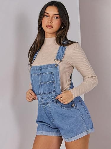 ANRABESS Overalls for Women Denim Shorts Overalls 2026 Summer Casual Loose Fit Adjustable Rompers Jean jumpsuit Bib Shortalls thumbnail 9